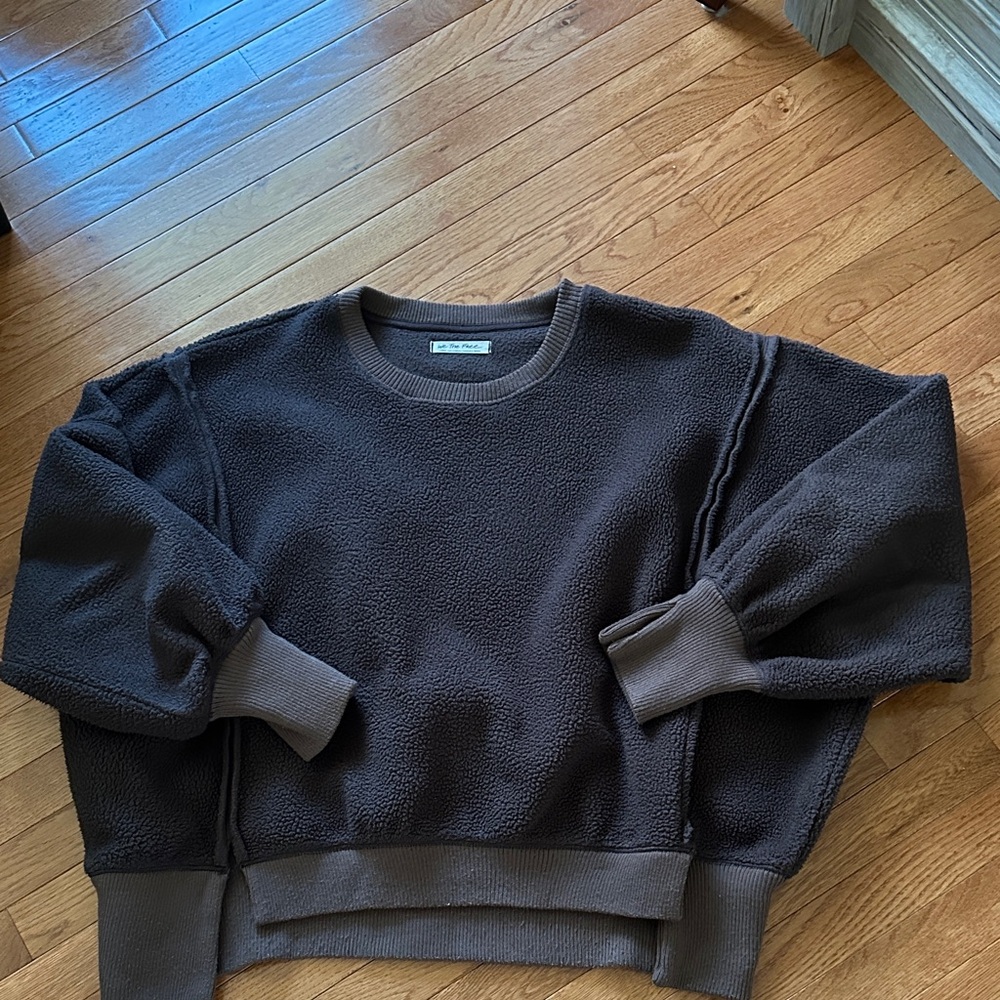 We The Free Chocolate Brown Sherpa Crewneck Sweater
